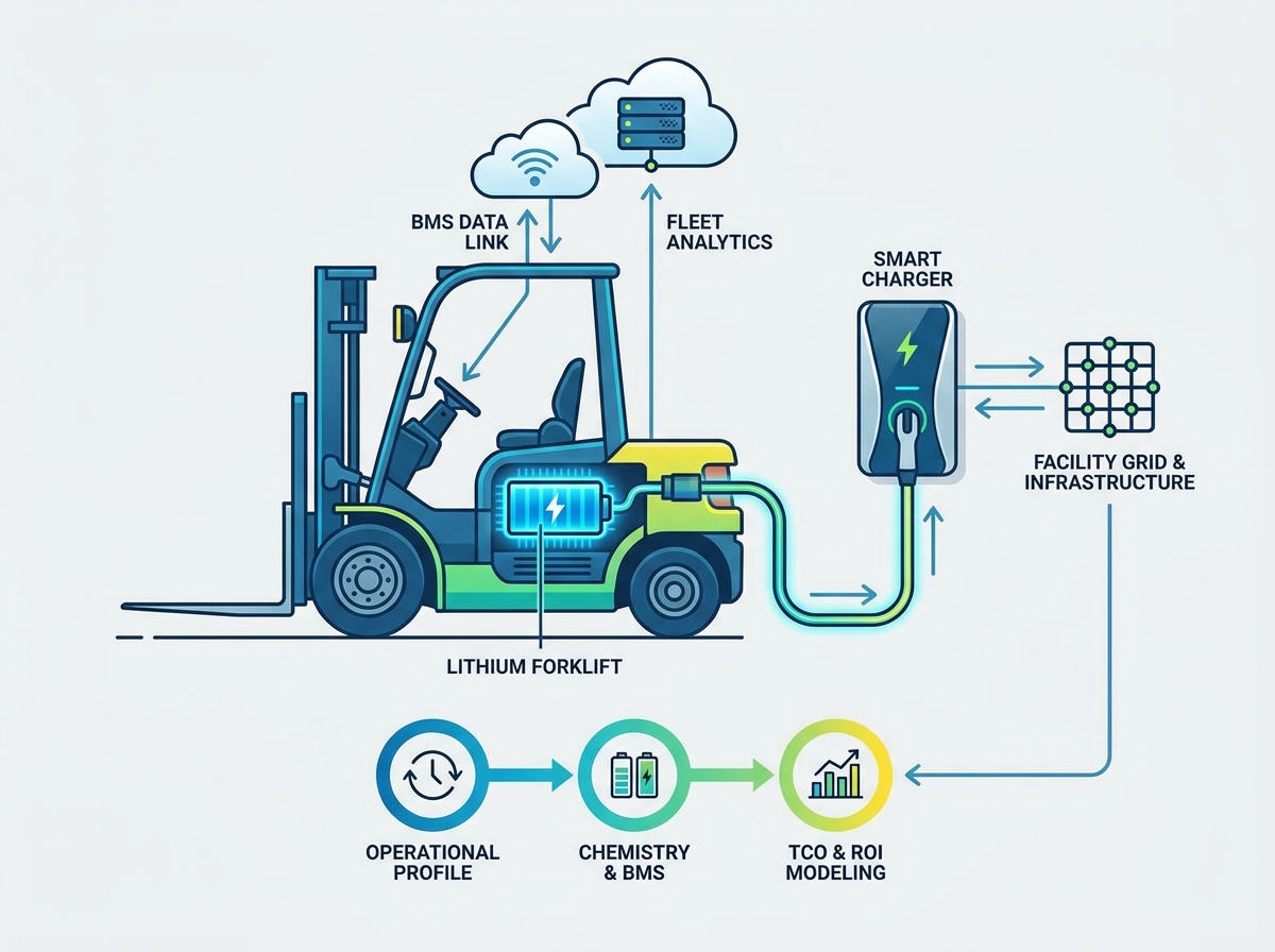 Lithium battery forklift truck in warehouse