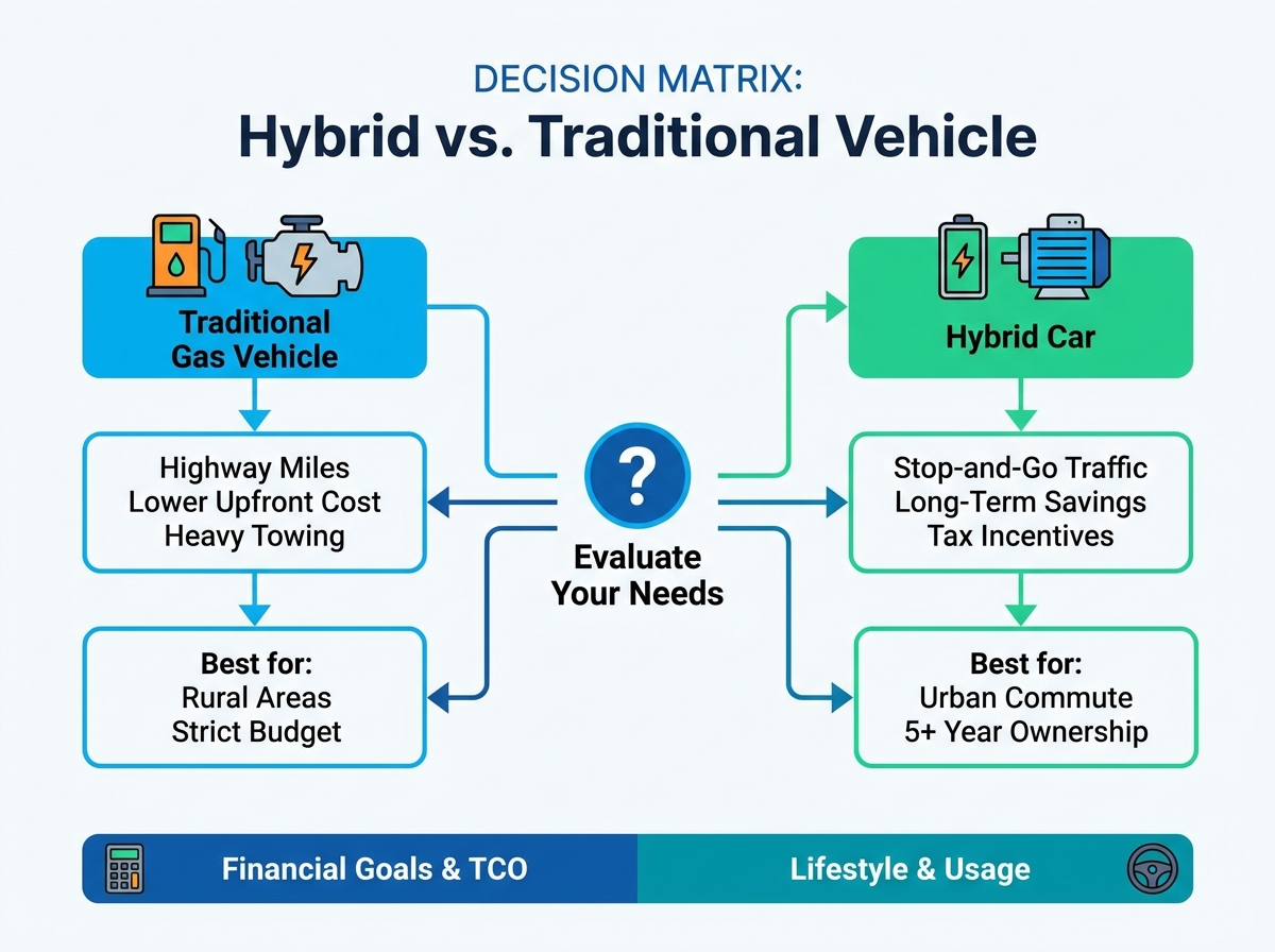 A hybrid vehicle on a scenic highway illustrating powertrain efficiency and handling dynamics