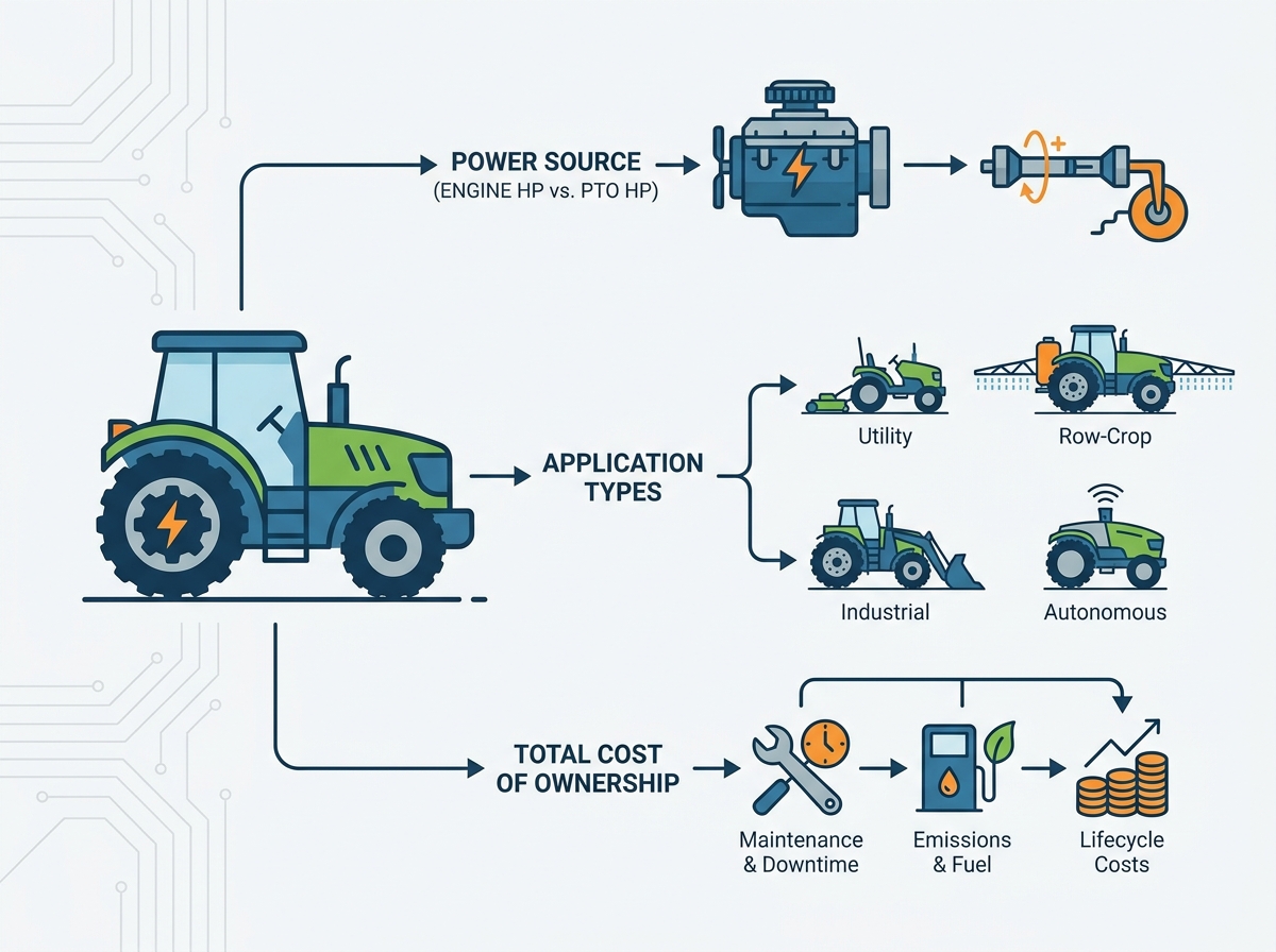 Industrial tractor operating heavy machinery in a field