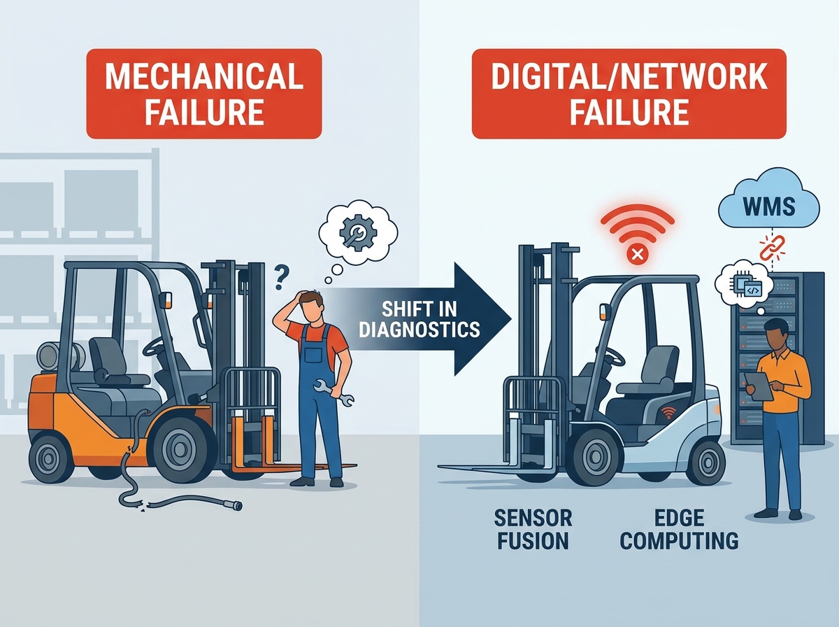 Automated intelligent forklift truck operating safely in a modern warehouse environment